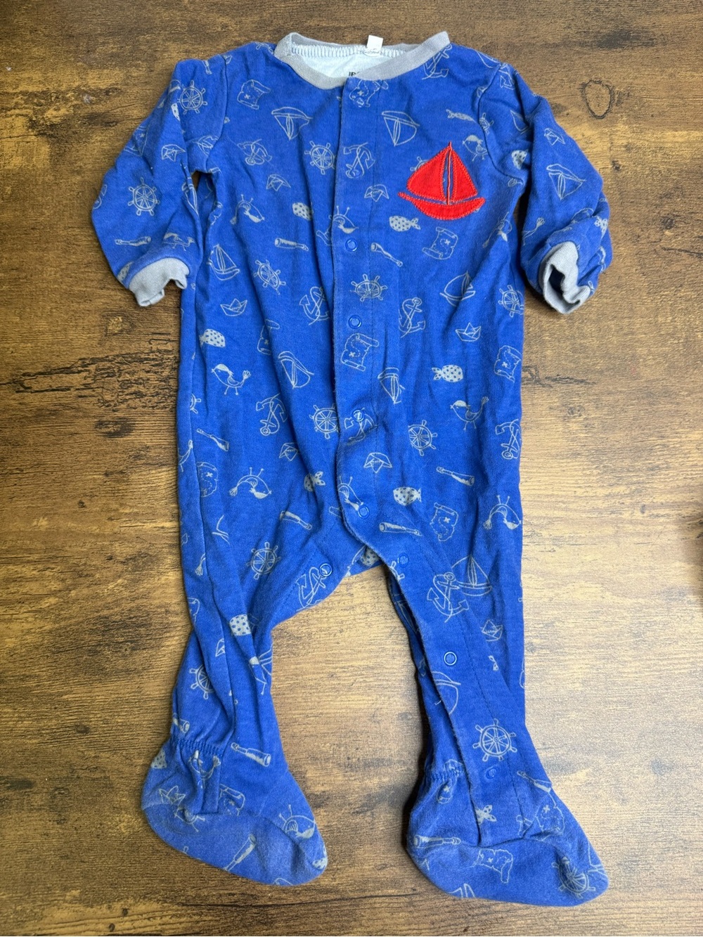 ⭐️5 for $20⭐️ Pekkle Blue Nautical Footed One-Piece Pajamas with Red Sailboat 6M